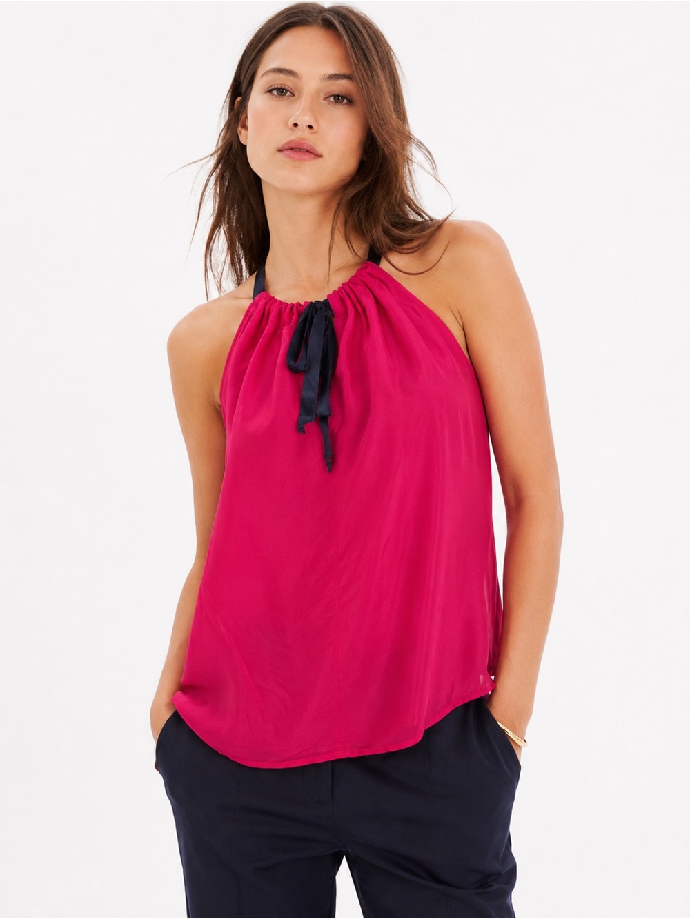 Marc by Marc Jacobs Hot Pink & Navy 100% Silk Sleeveless Blouse Size Small